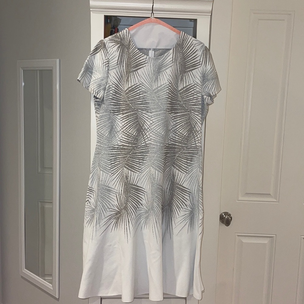 St. John Knit- White dress with Silver Palm Design